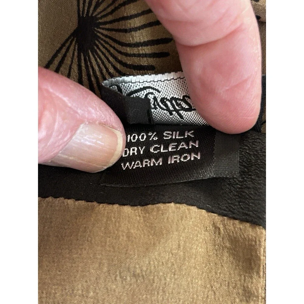 Kavita Hand Screened Silk Scarf Olive Drab Black Pine Crepe Oblong 10x64